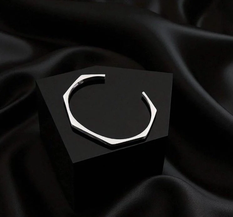 Mens Stainless Steel Octagon Cuff Bracelet
